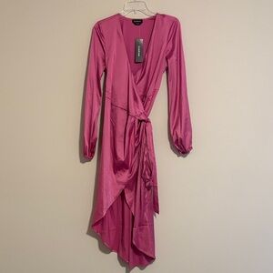 bebe Pink Long Sleeve Wrap Dress